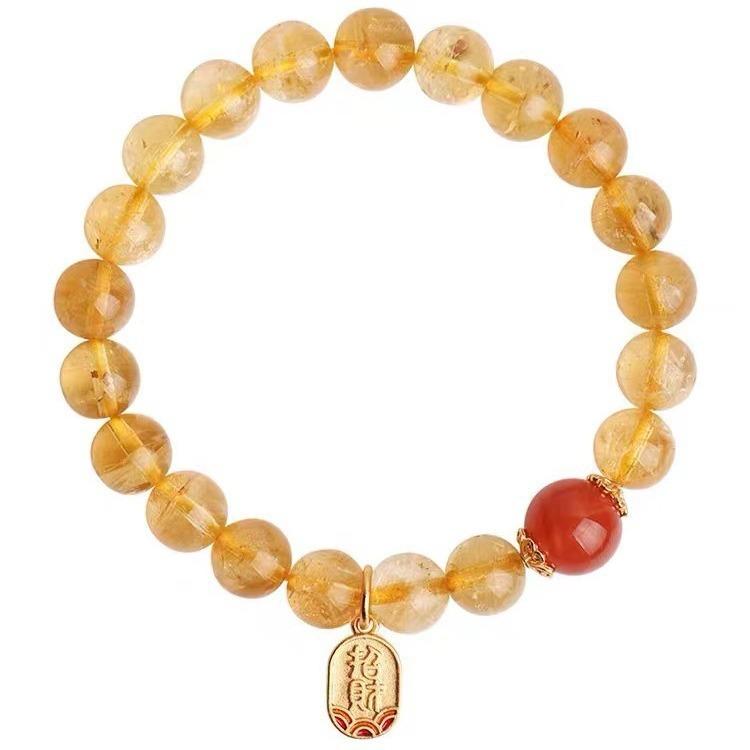 Natural Brazilian Citrine Bracelet for Women, Designer Style with Red Agate Pendant, Simple Design diy Women's yellow citrine bracelet