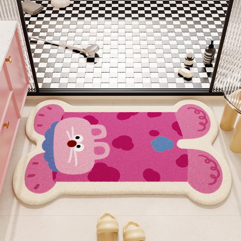 Cute Cat Rug Animal Tufted Long Bathroom Rugs Cat Irregular Shaped Rug Non-Slip Absorbent Washable Bath Mat