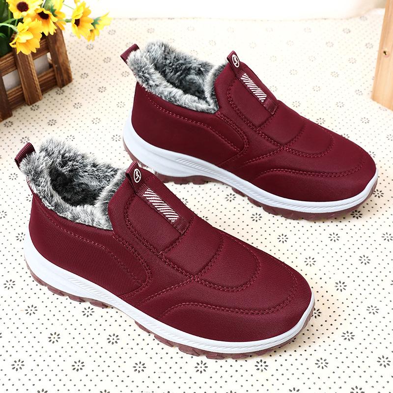 Women's Winter Thick-Soled Cotton Boots with Plush Lining, Warm Plus-Size Option for Couples, One-Piece Design.