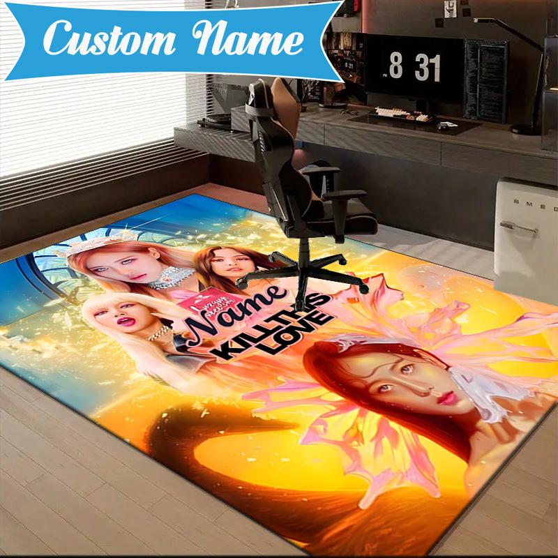 Custom Name Kpop Group Fashion Rug for Living Room, Game Rooms, Office, Bedroom, Floor Mat Playful Design, fan gifts Christmas decor
