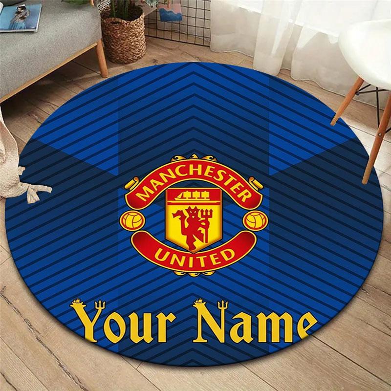 Manchester United F Custom Name Round Area Rug,Carpet Rug for Living Room Bedroom Sofa Playroom Decor,Non-slip Floor Mat