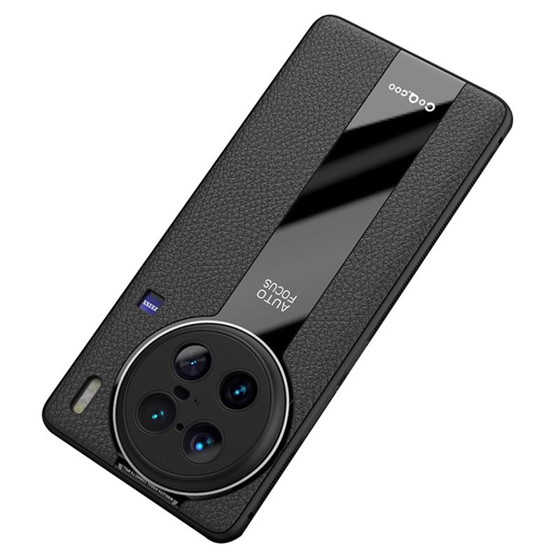 Q.COO For Vivo X90 Pro 5G Cell Phone Cases Leather Coated TPU+Acrylic Shell with Anti-slip Stripes