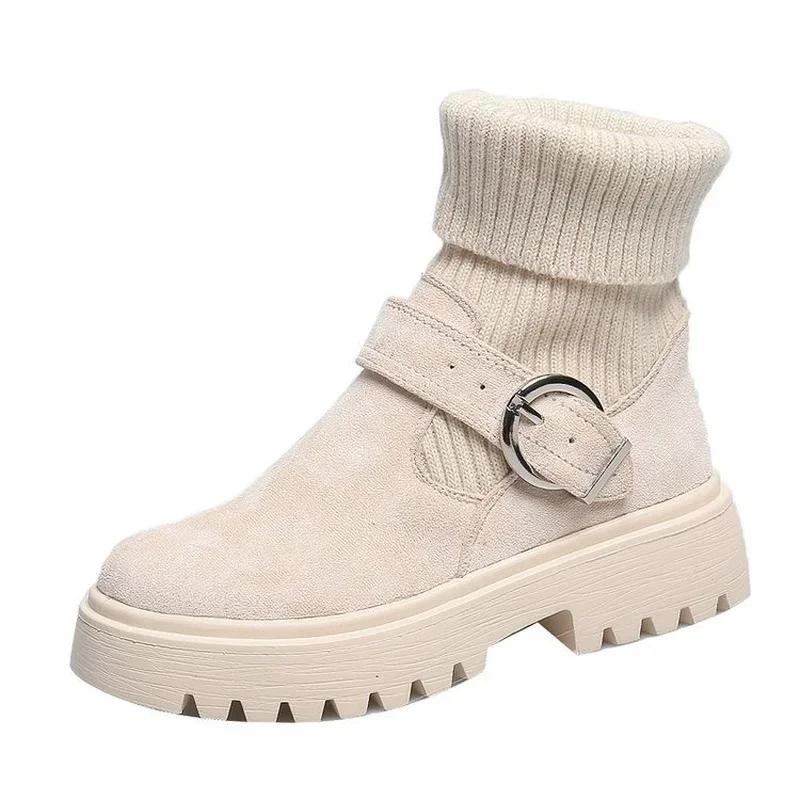 Women Socks Boots White Platform Boot for Winter Autumn Stretch Ankle Boots Chunky Shoes Wedge Mujer