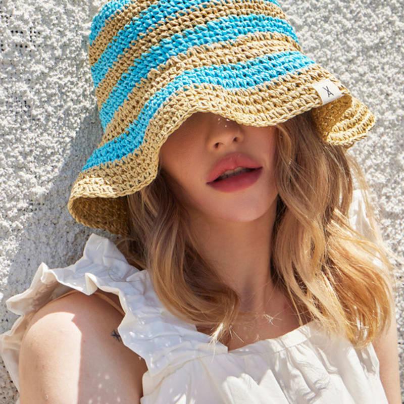 

VARZAR Панама из полосатой бумаги Синяя FREE