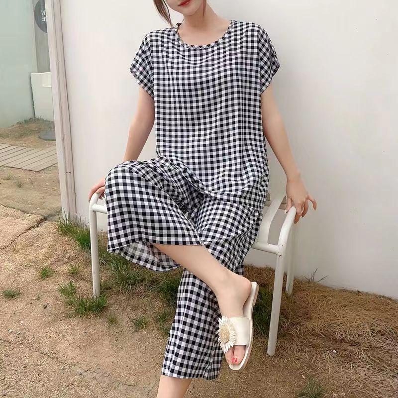 Damspecifika Plus Size Byxor i Bomull och Silke med Vida Ben - Casual Niopunktslängd för Hem & Utomhus