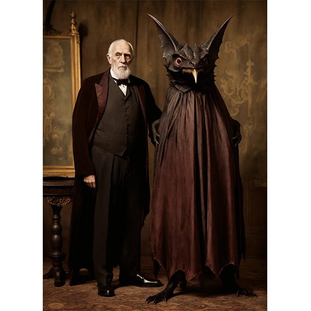 Old Vampire Man With Giant Monster Vintage Tabletop Photo Prints Poster Canvas Painting Wall Art Pictures Living Room Home Decor