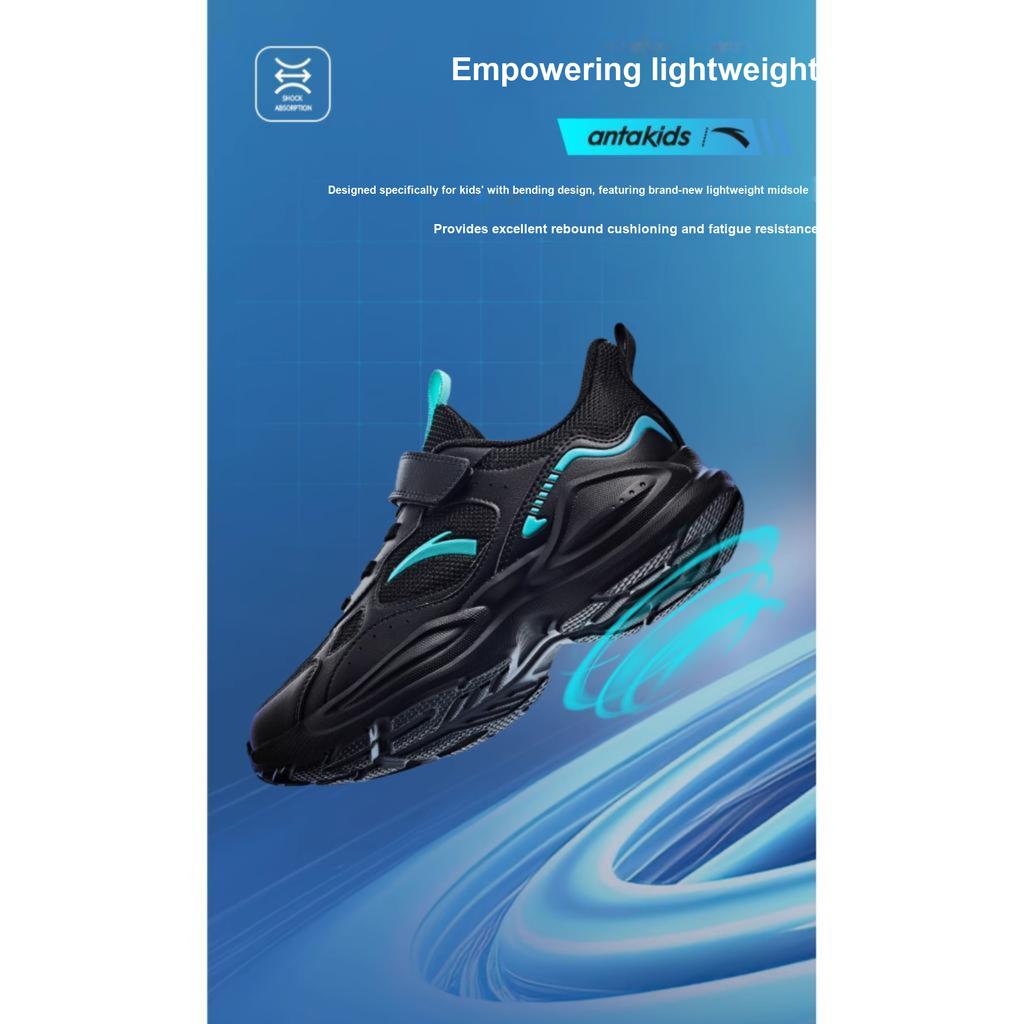 Anta Kids Fashion Versatile Comfortable Lightweight Shock Absorption Low Top Running Shoes Men Running Shoes Black Green A12445577-3