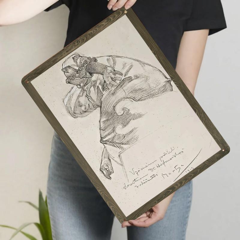 

Vintage Sketch Style Figure Metal Tin Painting Wall Decor Artwork for Home Office Living Room 20x30cm（7.8x11.8inch）