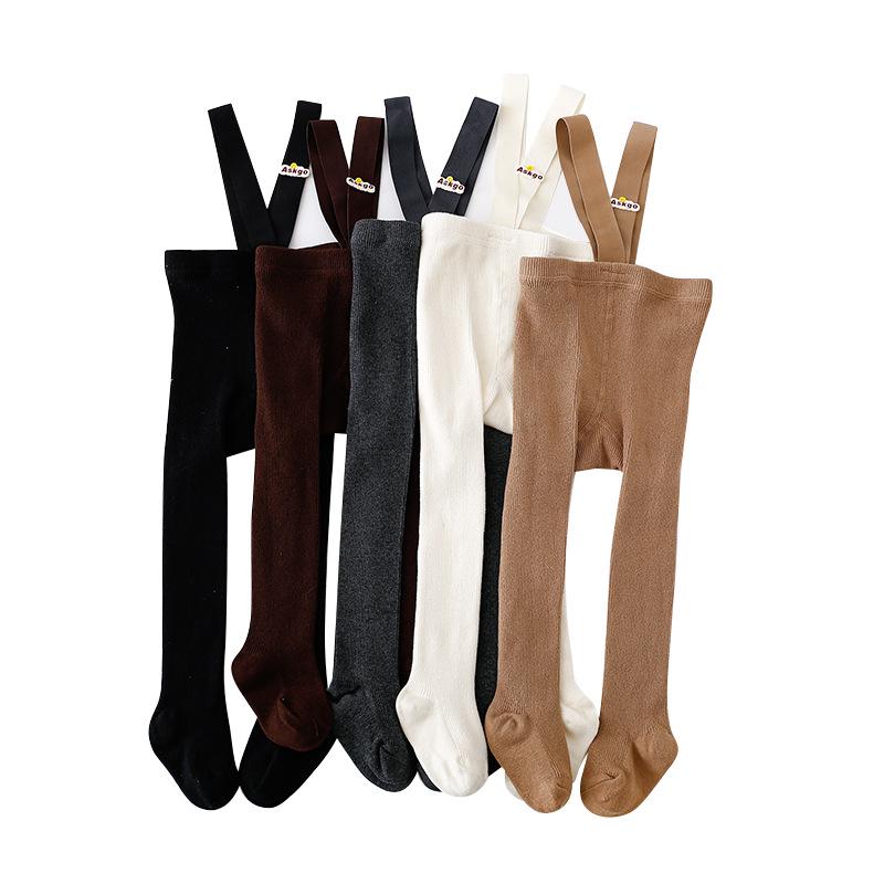 Girls' Combed Cotton Solid Color Tights - Breathable Spring & Autumn Weightlifting Pants for Infants