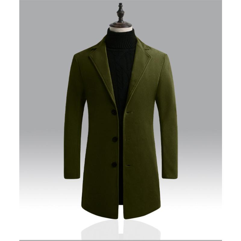 Men's Long Solid Color Single-breasted Trench Coat Plus Size Casual Jacket