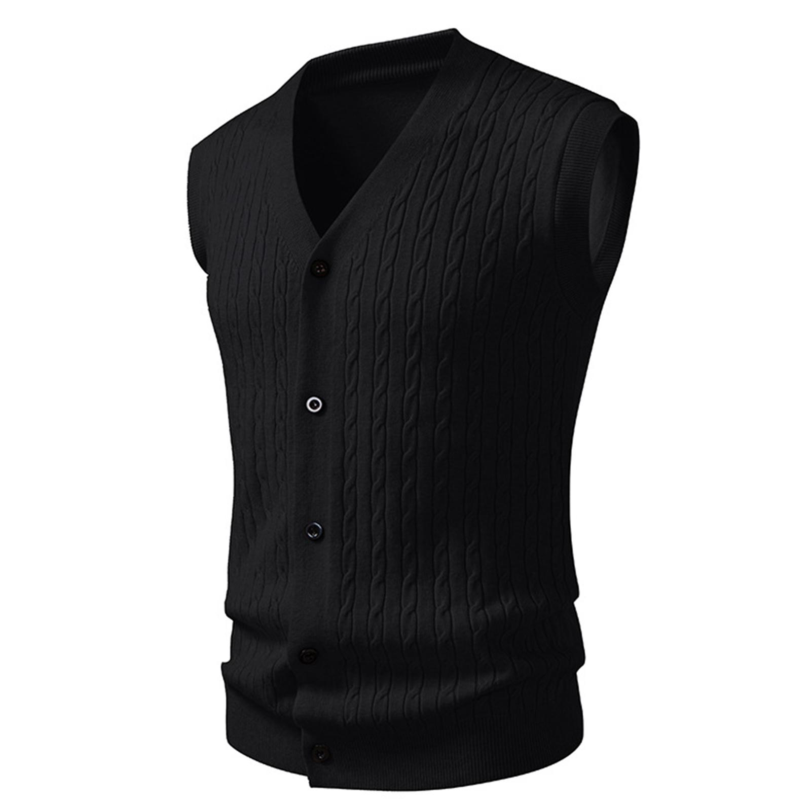 

Чоловічий кардиган з V-подібним вирізом, в язаний жилет, модний плетений жилет без рукавів M чорний