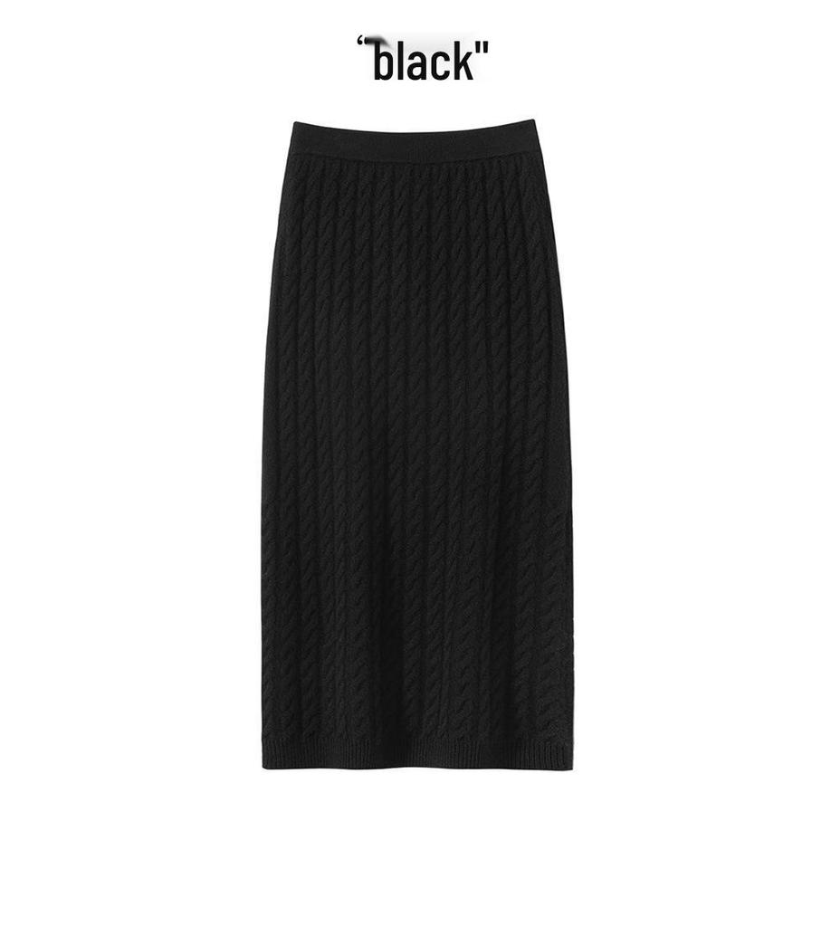 Cashmere Women's High-End Cable Knit Round Neck Sweater & High Waist Skirt Set