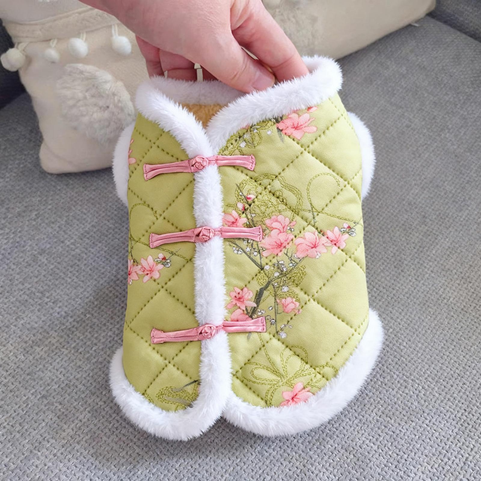 

Dog -Winter Chinese- Vest: Thick Warm Tang-Suit With Floral Button For Bichon/Yorkshire S