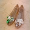 Fashion New Style Pointed-toe Open-toe Sandals with Flat Sole, Jelly-style Shoes, DIY Shoes, Floral Handcrafted with Crystals and Nettin