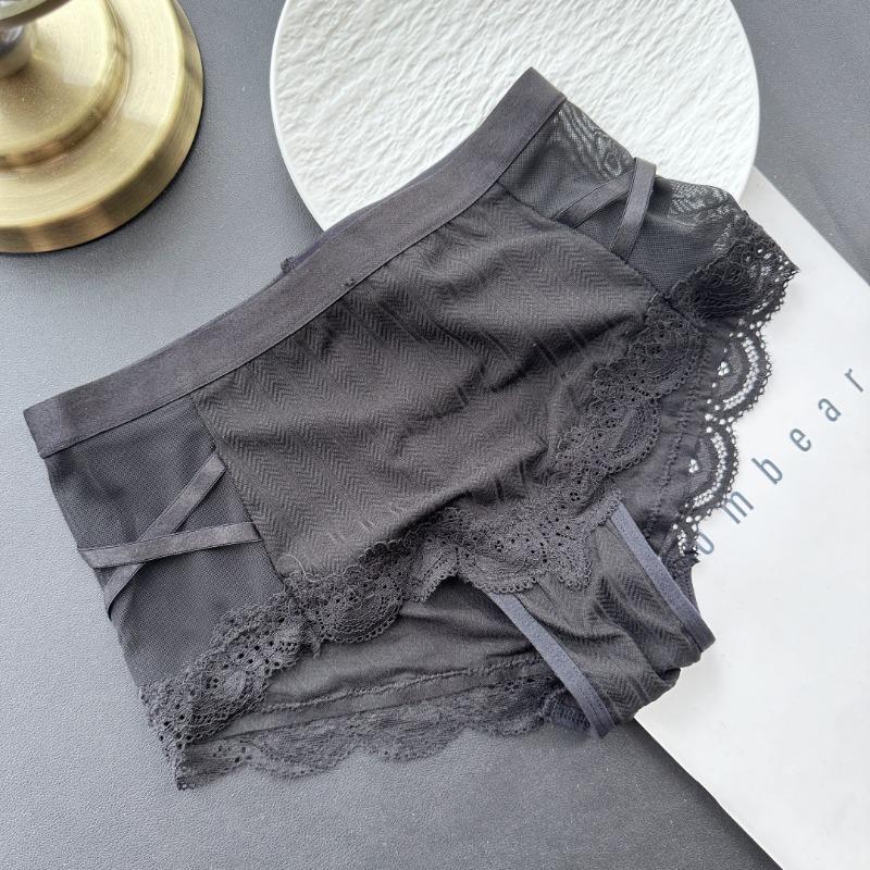 Women's Spring and Summer Sexy Ice Screen Lace Side Mid Waist Underwear