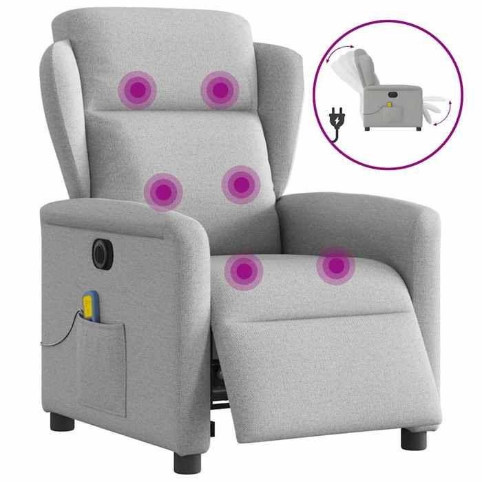 VidaXL Fauteuil de massage inclinable électrique gris nuage tissu 3303133