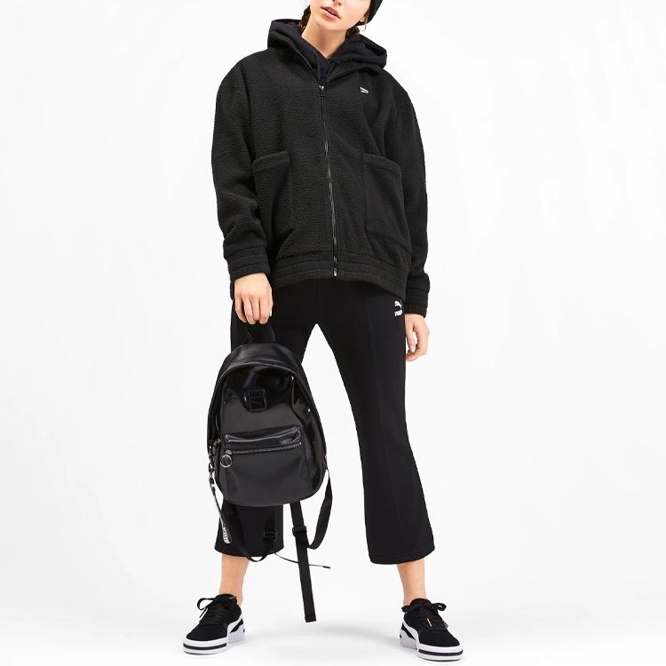 Puma Downtown Fleece Full Zip Stand Collar Plush Warm Jacket Women Jackets Black 595698-01