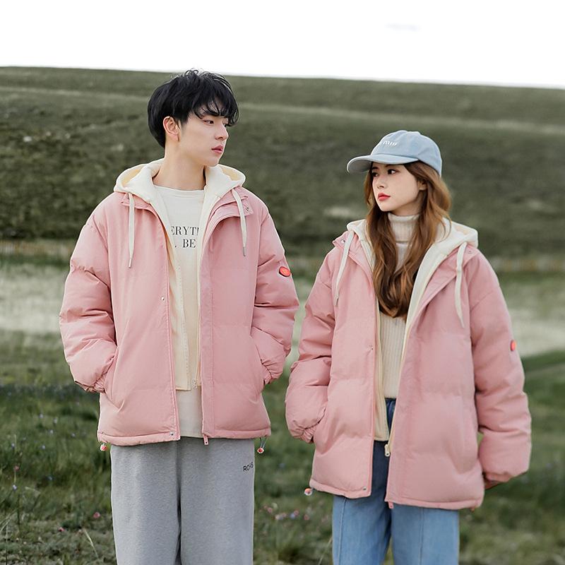 Fake Two-piece Cotton-padded Clothes Men's Thickened Down Cotton-padded Clothes Splicing Couple Hooded Cotton-padded Jackets Trendy Cotton-padded