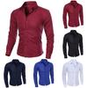 Men Fashion Solid Color Turn Down Collar Long Sleeve Slim Fit Blouse Shirt Top
