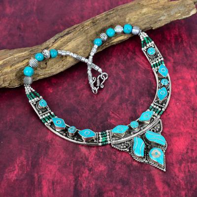 Tibetansk Turkos Halsband Handgjort Nepalesiskt Smycke, 925 Massivt Sterling Silver Halsband Designer Ädelstenssmycke Halsband Gåva Till Syster