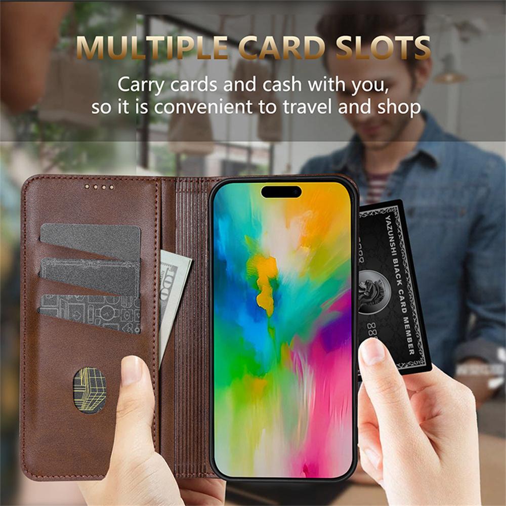 AZNS For iPhone 17 Pro Case Cowhide Texture PU Leather Wallet Phone Cover