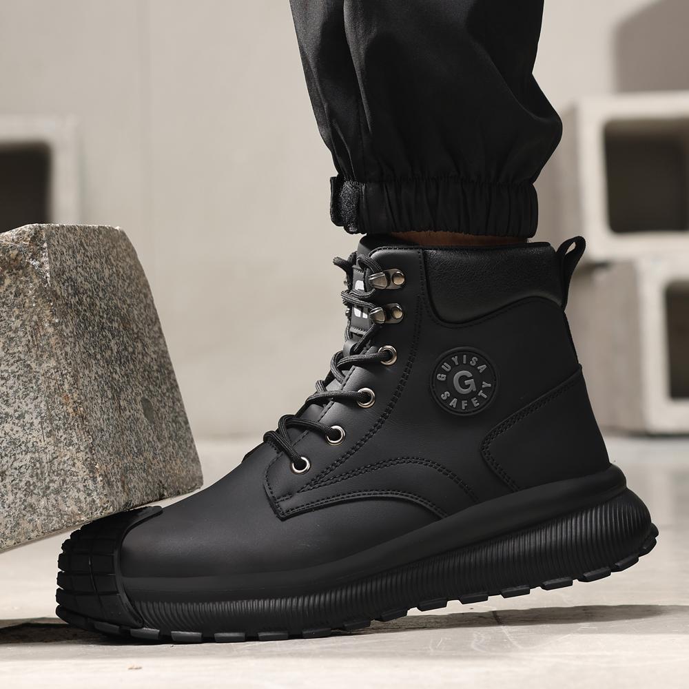 Waterproof Men Leather Boots Steel Toe Shoes Safety Boots Men Work Shoes Puncture-Proof Indestructible Shoes Protection Boots