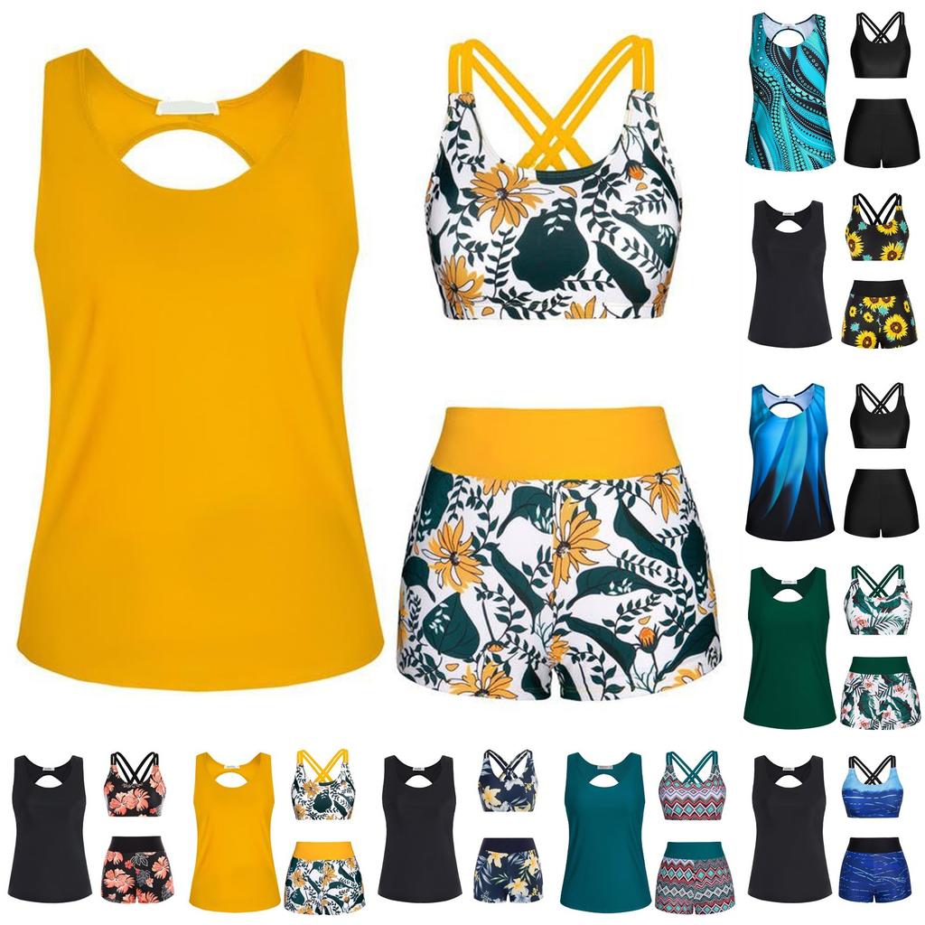 Women's Floral Printed Separate Three Piece Swimsuit With Bra Pads No Steel Bra Sexy Bikini