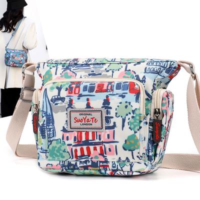 Dámská tištěná taška Malá čtvercová taška Nylonová taška přes rameno Crossbody Vodotěsná Velkokapacitní taška pro maminku
