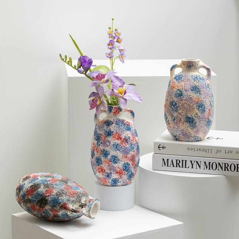 Creative painted ceramic decoration dried flowers fresh flowers living room foyer hotel flower arrangement and decoration art
