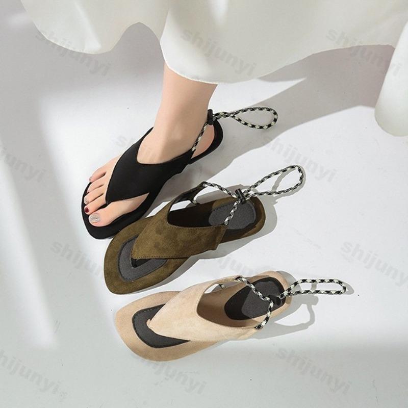 Fashion 2025 Summer New Clip Toes Fashion Casual Flat Sandals for Women Concise Design Versatile Comfortable Breathable Lace Up Sandals