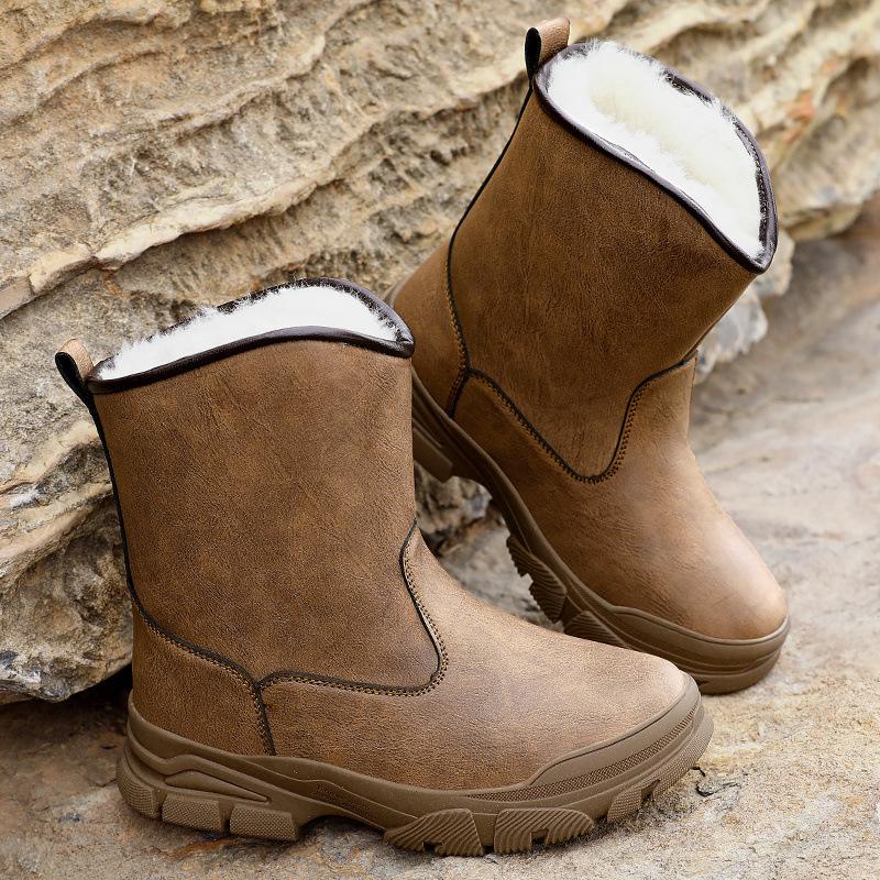 Snow boots men's fur integrated large cotton shoes winter thickened warm wool boots waterproof high top cotton boots