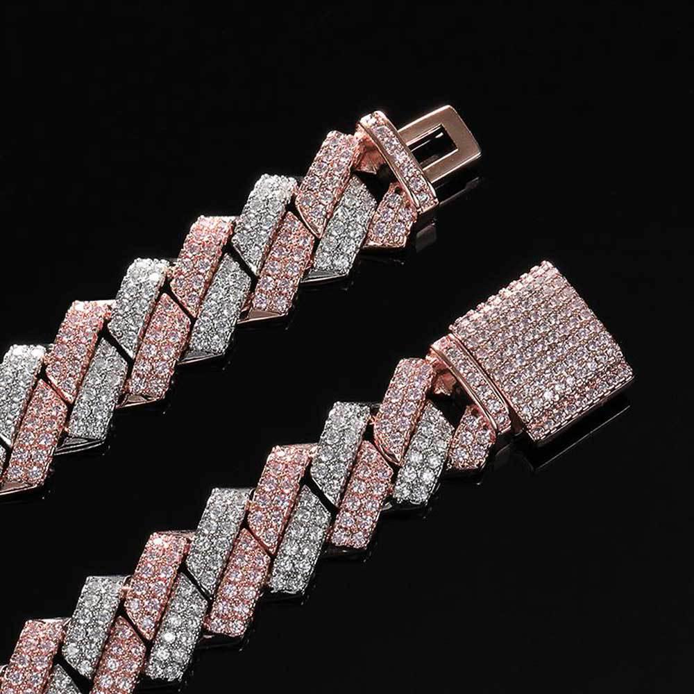 14mm Diamantový kubánský řetízek Zirkonový náramek: Evropský a americký hip-hopový styl, trendy pánský barový náramek