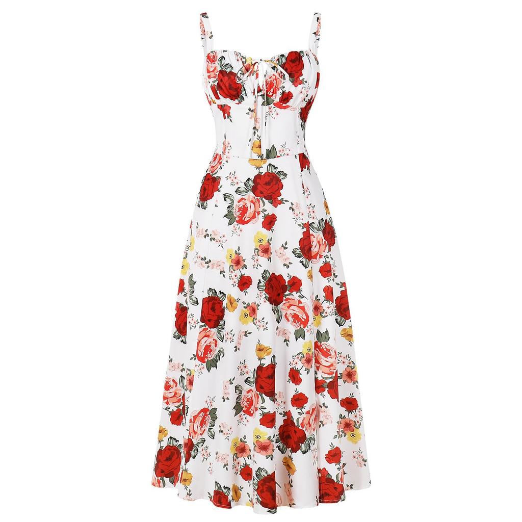 Ärmelloses Boho-Kleid für Damen, lässig locker sitzendes Sommer-Sonnenkleid mit Blumendruck