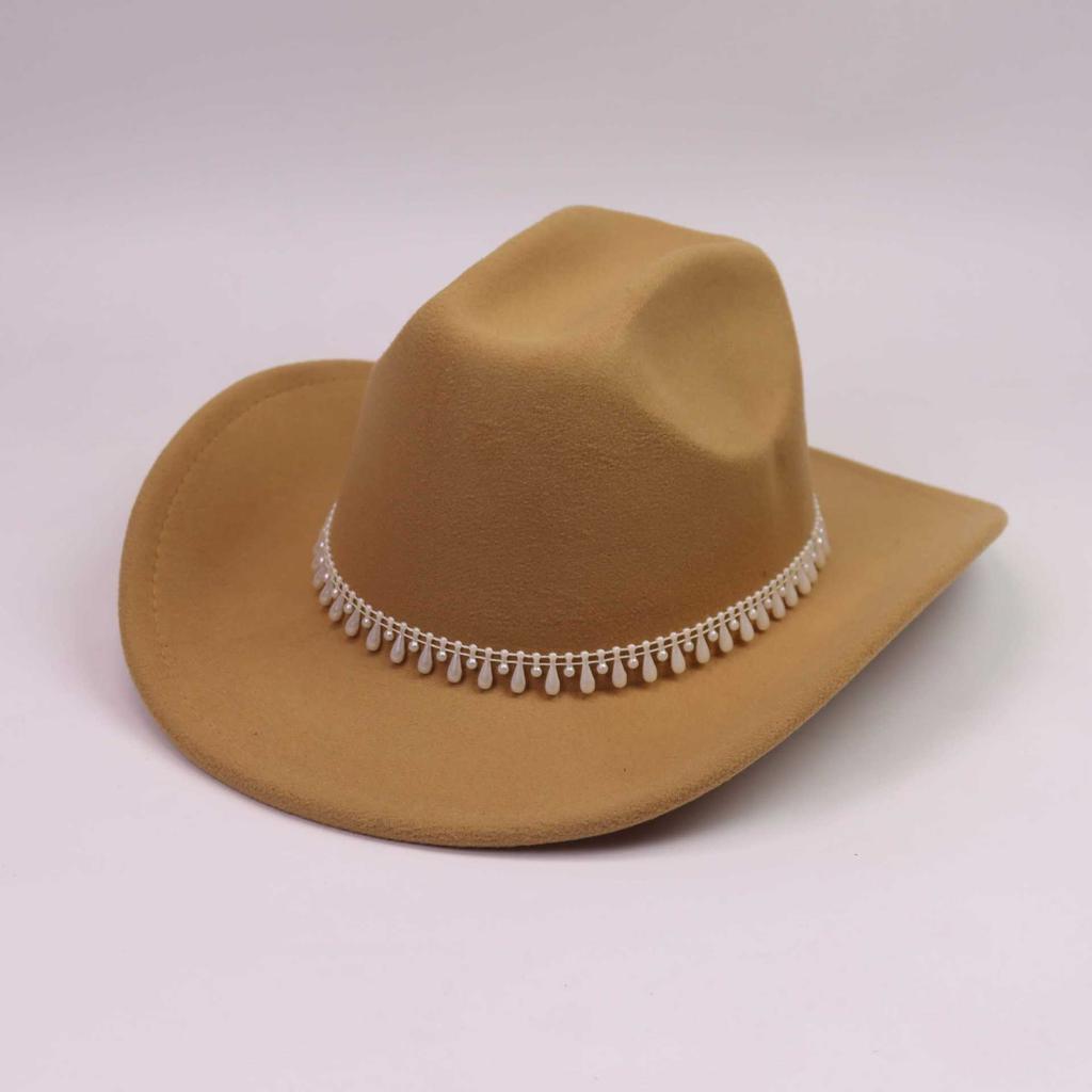 Western Cowboy Hat Imitation Pearl Lace Drop Chain Ornament Decorative Men's and Women's Party Holiday Jazz Hat
