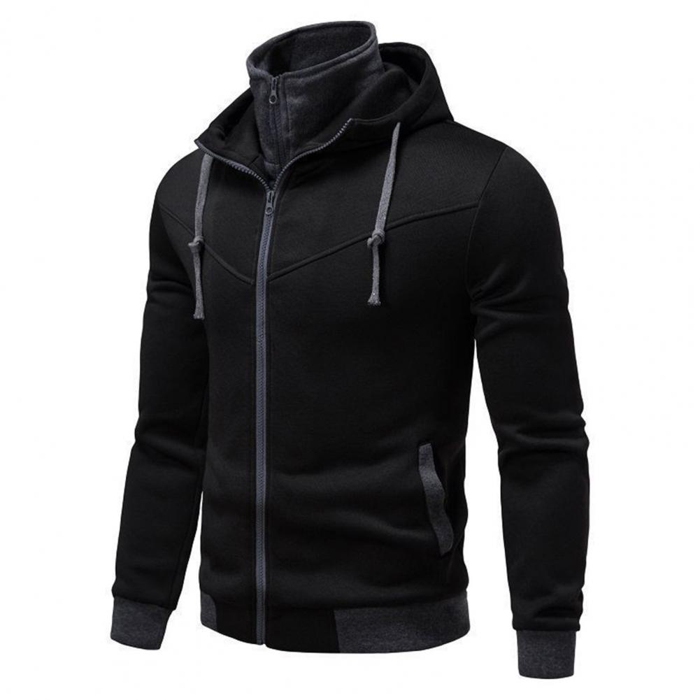 Casual Men Hoodie Men's Zipper Closure Hoodie Cardigan with Drawstring Hood Contrast Color Design for Fall Spring Seasons Spring