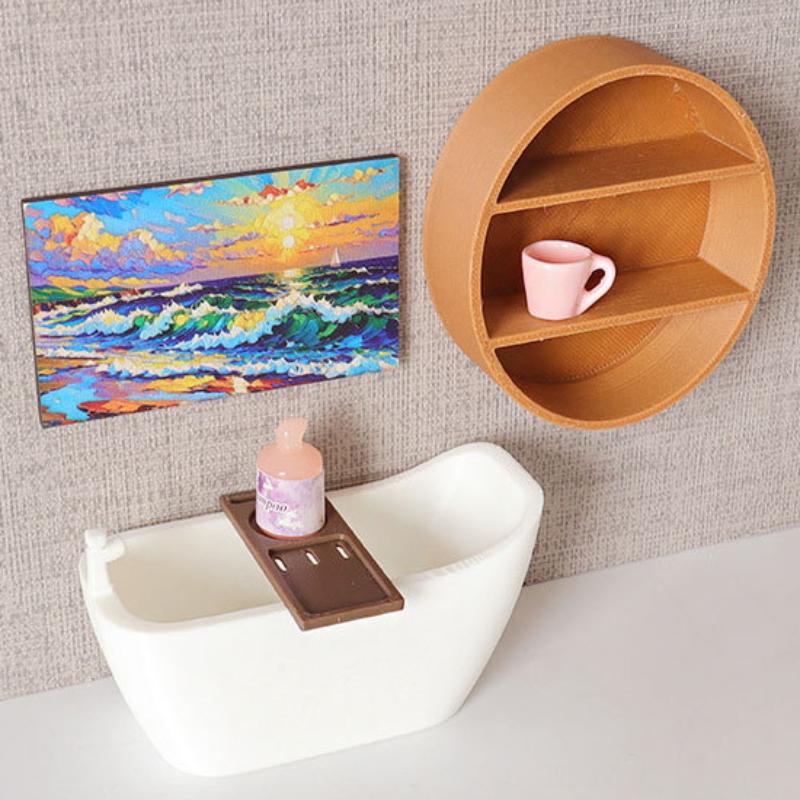 1Pcs Diy Wall Cabinet Decor Dollhouse Mini Bath Tub Model Storage Rack Ornament Pretend Food Play Miniature Doll Accessory