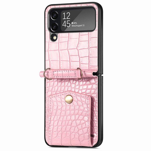 

Чехол-кошелек для телефона из крокодиловой кожи для Samsung Galaxy Z Flip4 5g Flip 4 Zflip4, нескользящий слот для карт, полная защита for Samsung Z Flip 4 розовый