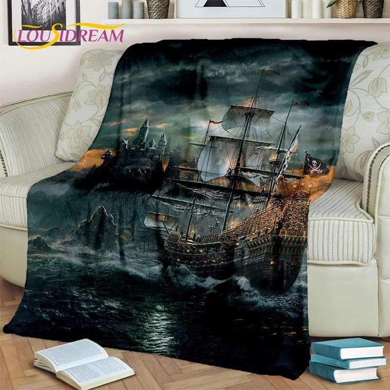 3D Pirate Ship Boat,Sailboat,Barque Blanket,Soft Throw Blanket for Home Bedroom Bed Sofa Picnic Travel Office Cover Blanket Kids