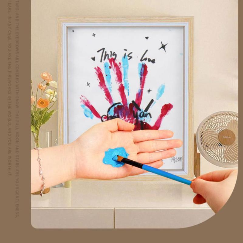 Diy Couple Hand Paint Shadow Box Frame Wooden Handprint Photo Frame 12-Color Paint Set Display Gifts