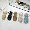 Fashion Large Size Low Sandals Woman Leather Big Low-heeled Slides Hoof Heels PU Fabric Rubber Fretwork Large Size Low Sandals Woman Lea