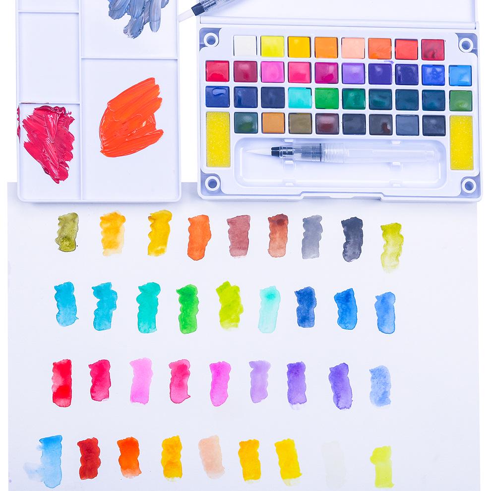 Portable Watercolor Gouache Paint Set - 12/18/36 Colors with Water Brush
