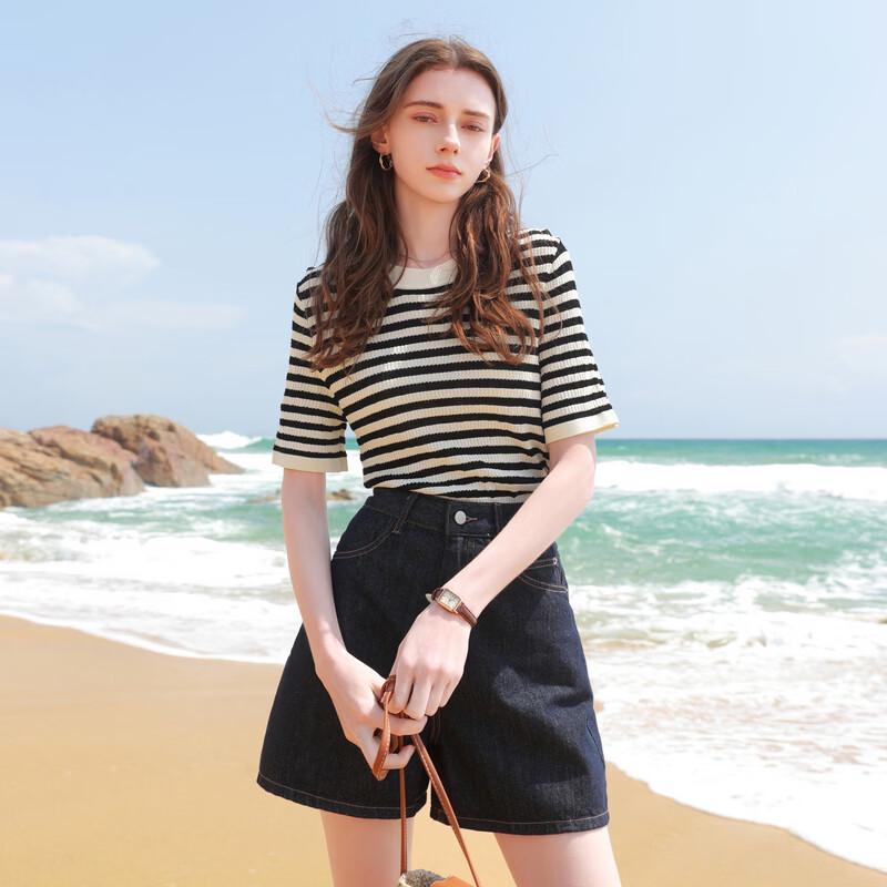 Sancai 2026 Summer High-Waist Straight-Leg Denim Shorts