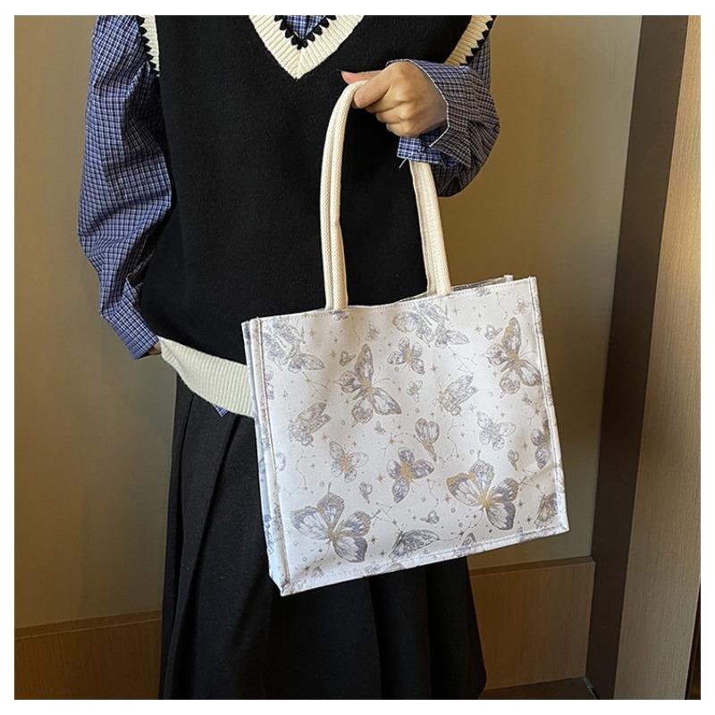 Summer New Literary and Artistic Style Texture Small Fresh Butterfly Printing Large Capacity Casual Shoulder Armpit Tote Bag