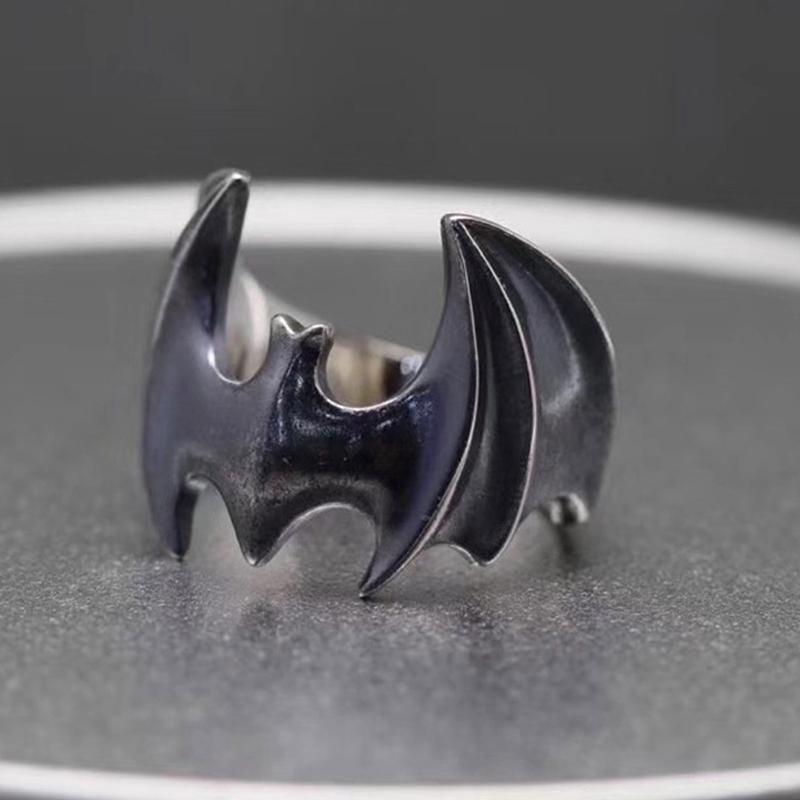 Vintage Bat Ring Finger Rings for Men Open Size Gun Black / Silver Color Jewelry Ring Personality Band Party Ring Wholesale