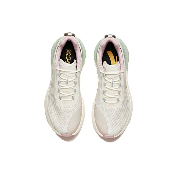 New Anta C37+ Cushioned Anti Slip Wear Resistant Breathable Lightweight Low Top Running Shoes Women's White Green 922045537-2