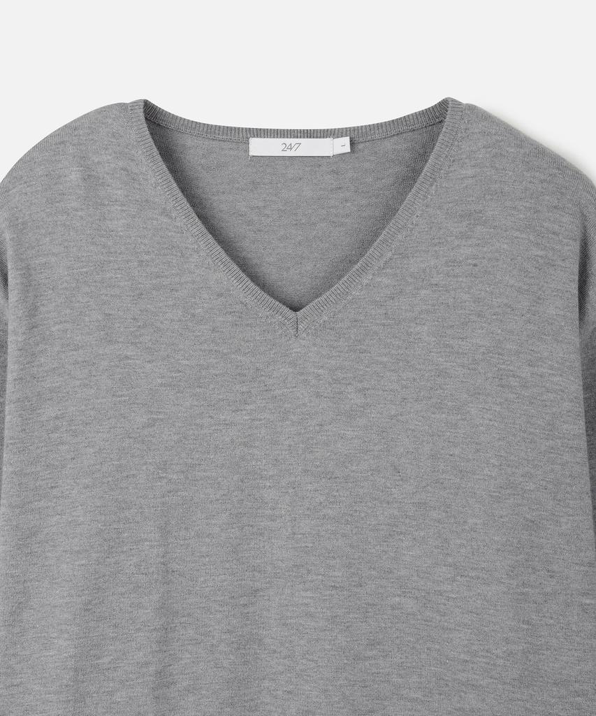 247SERIES Fine Ribbed V-Neck 12Gg Knit Melange Gray