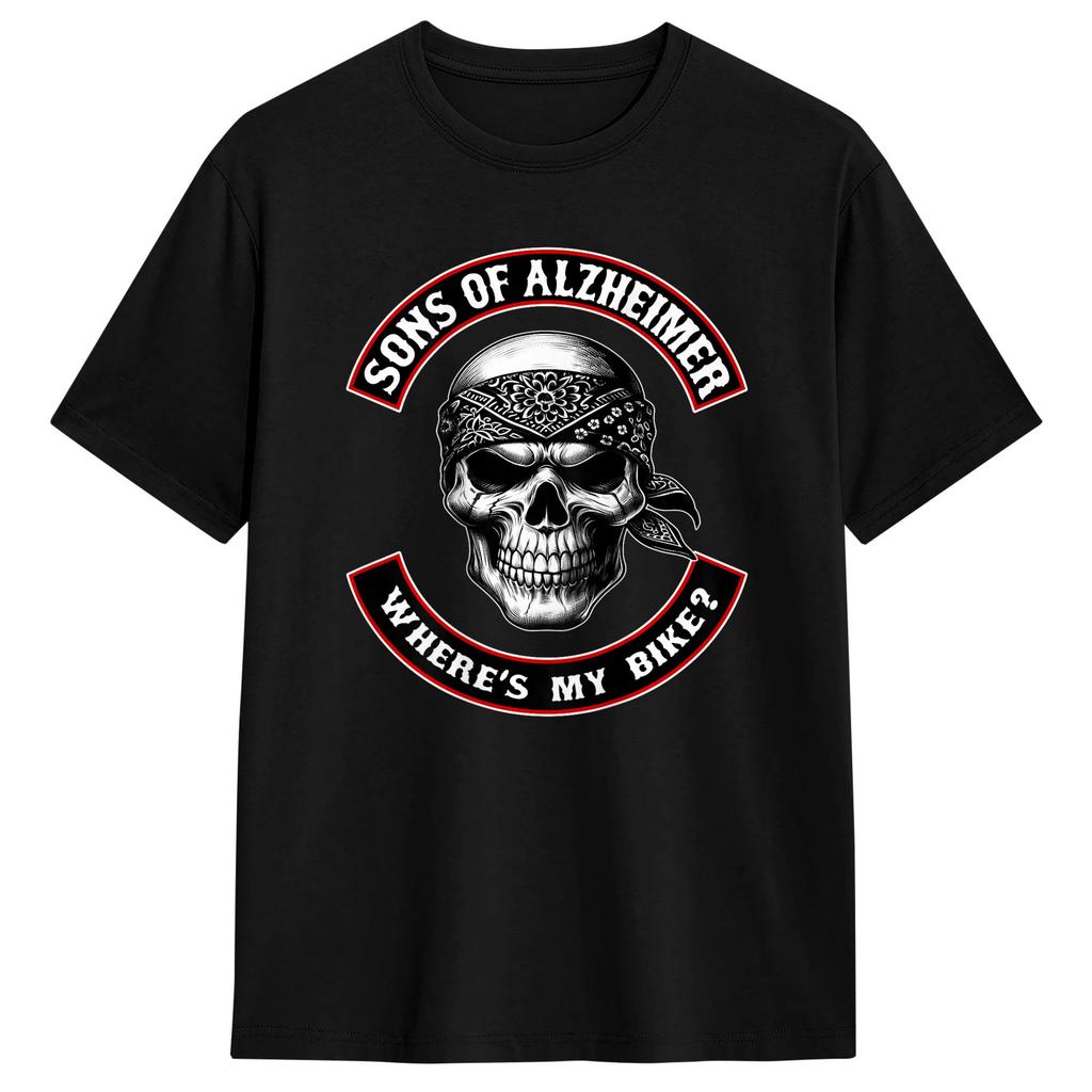 SONS of Alzheimer Wheres My Bike T Shirt Summer  Cotton TShirts For Unisex Trending Casual Tshirt Short Sleeves Streetwear Clothes