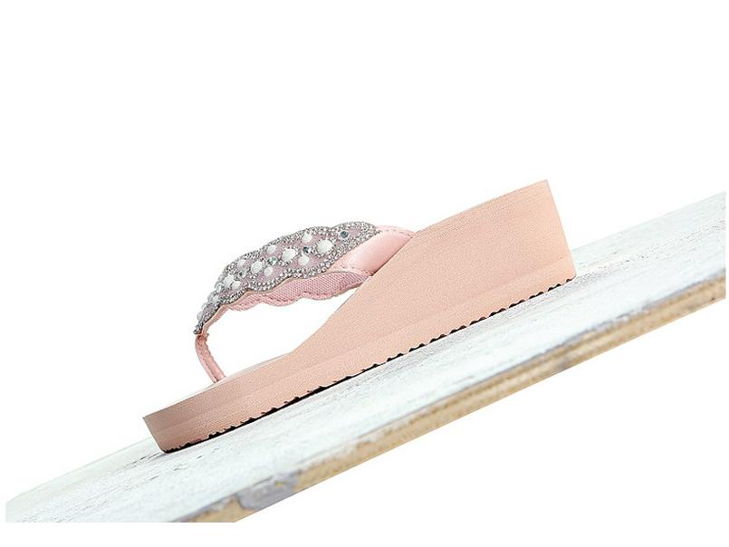 Women's Rhinestone Slide Sandals - Fashionable Summer Wedge Flip-Flops for Outdoor and Beach Wear