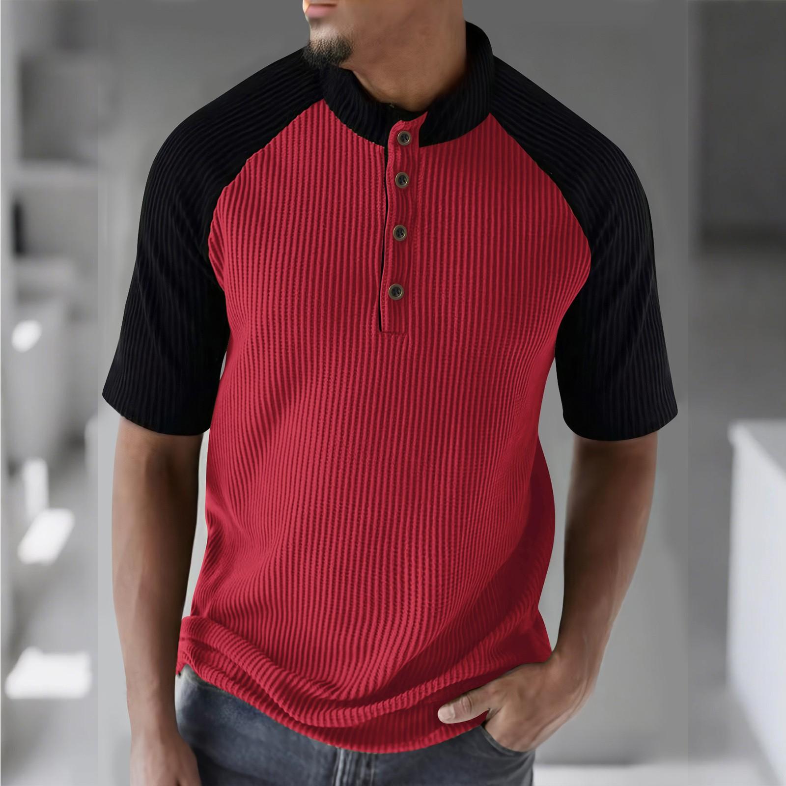 

Summer Men s Matching Short-sleeved Shirt Single Breasted Breathable Sports Casual Top XL винный