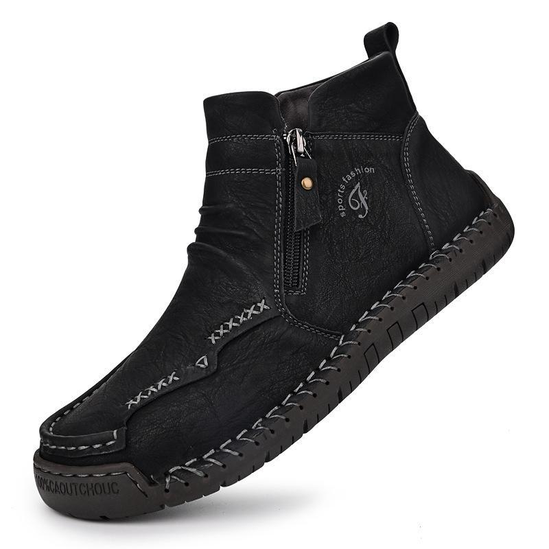 Men's High-Top Leather Snow Boots - Warm, Non-Slip, Side-Zip British Style Martin Boots for Autumn/Winter